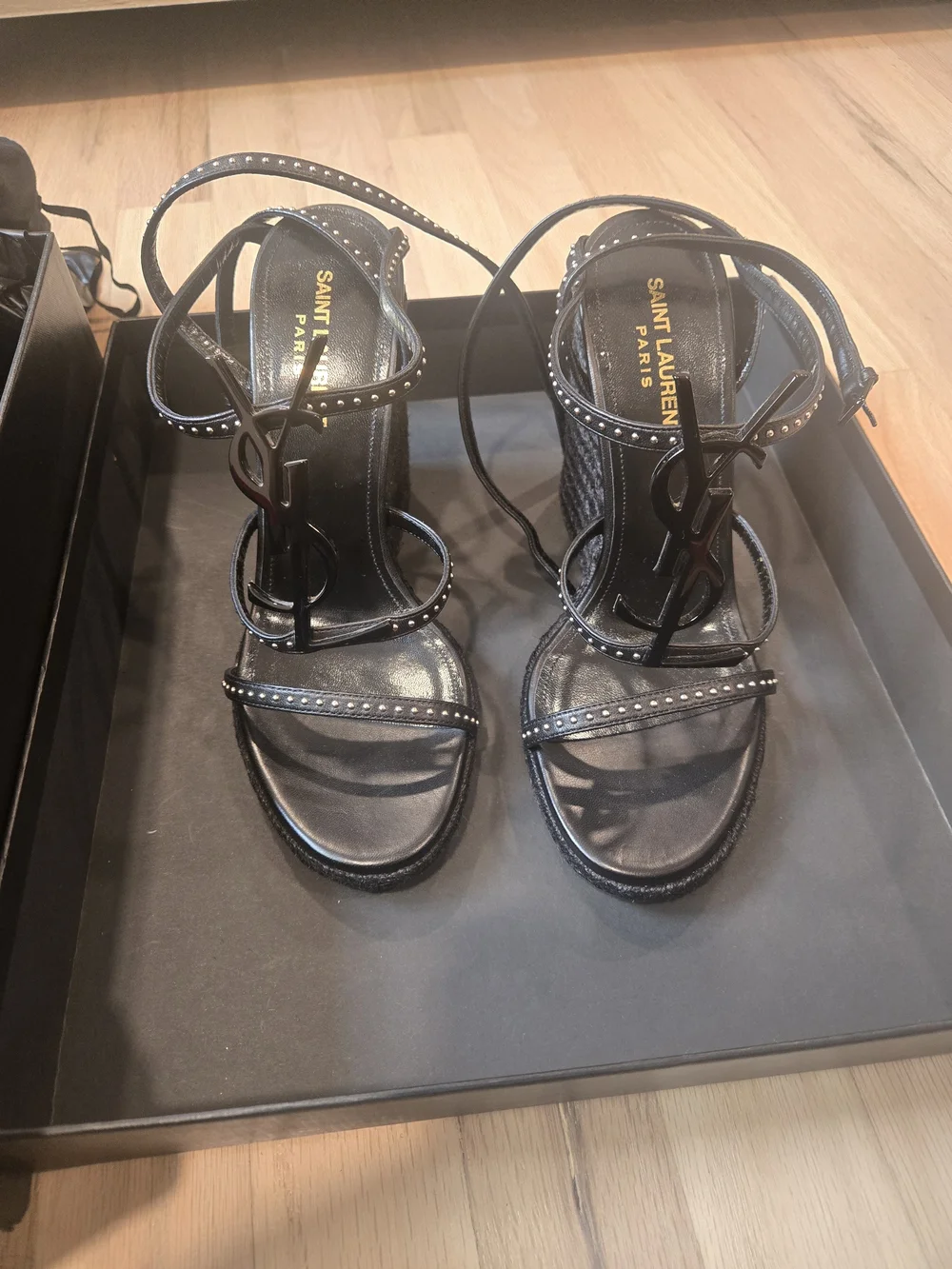 Saint Laurent Black Logo-Strap Women's Sandals
